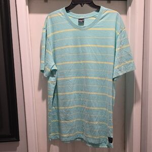 Hurley Light Blue and Yellow Striped Tee
